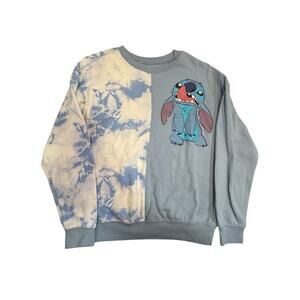Disney Stitch Sweatshirt Womens Small Ty Dye Crew Neck Graphic Blue White